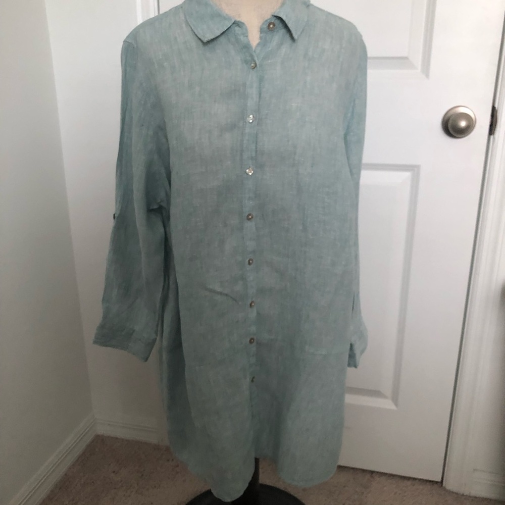 Tahari Light Green Linen Shirt